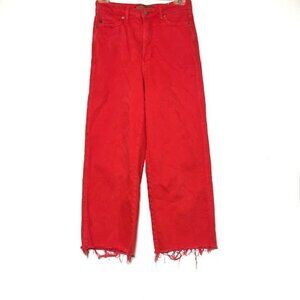 Judy Blue Women's Red Garment Dyed Wide Leg Jeans Raw Hem Size 5/27 Highrise